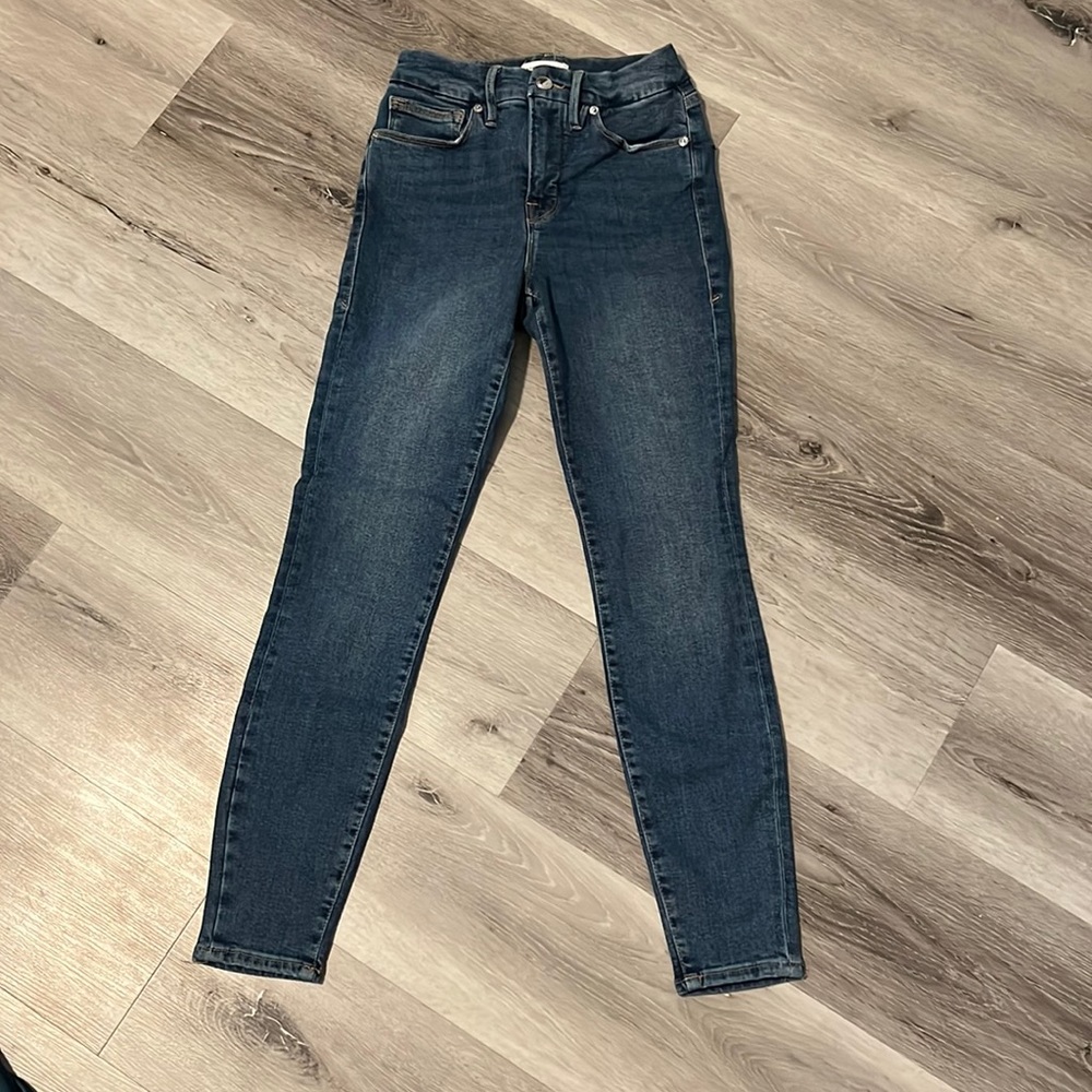 good american skinny jeans dark denim